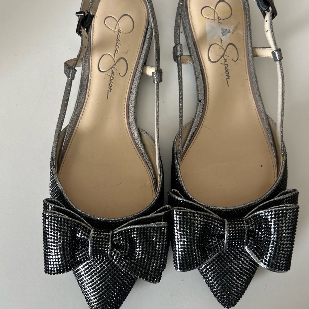 Jessica Simpson Glittery Black Bow Flats sling back